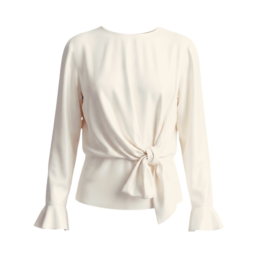 🍒NEW H&M Twist Tie Long Sleeve Blouse in Ivory, Size 8